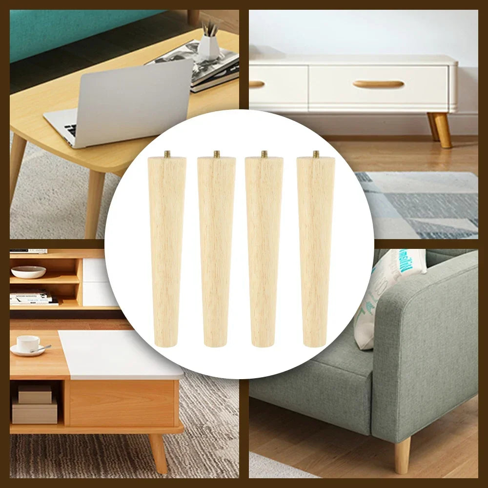 Replacement Wooden Furniture Legs, Oblique Table Feet, Straight, Non-Slip Chair Feet, Slanted, Solid, 4pcs 