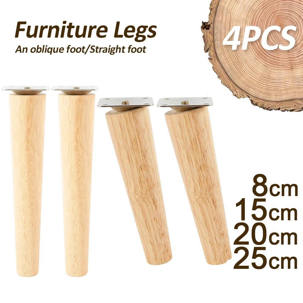 Replacement Wooden Furniture Legs, Oblique Table Feet, Straight, Non-Slip Chair Feet, Slanted, Solid, 4pcs 