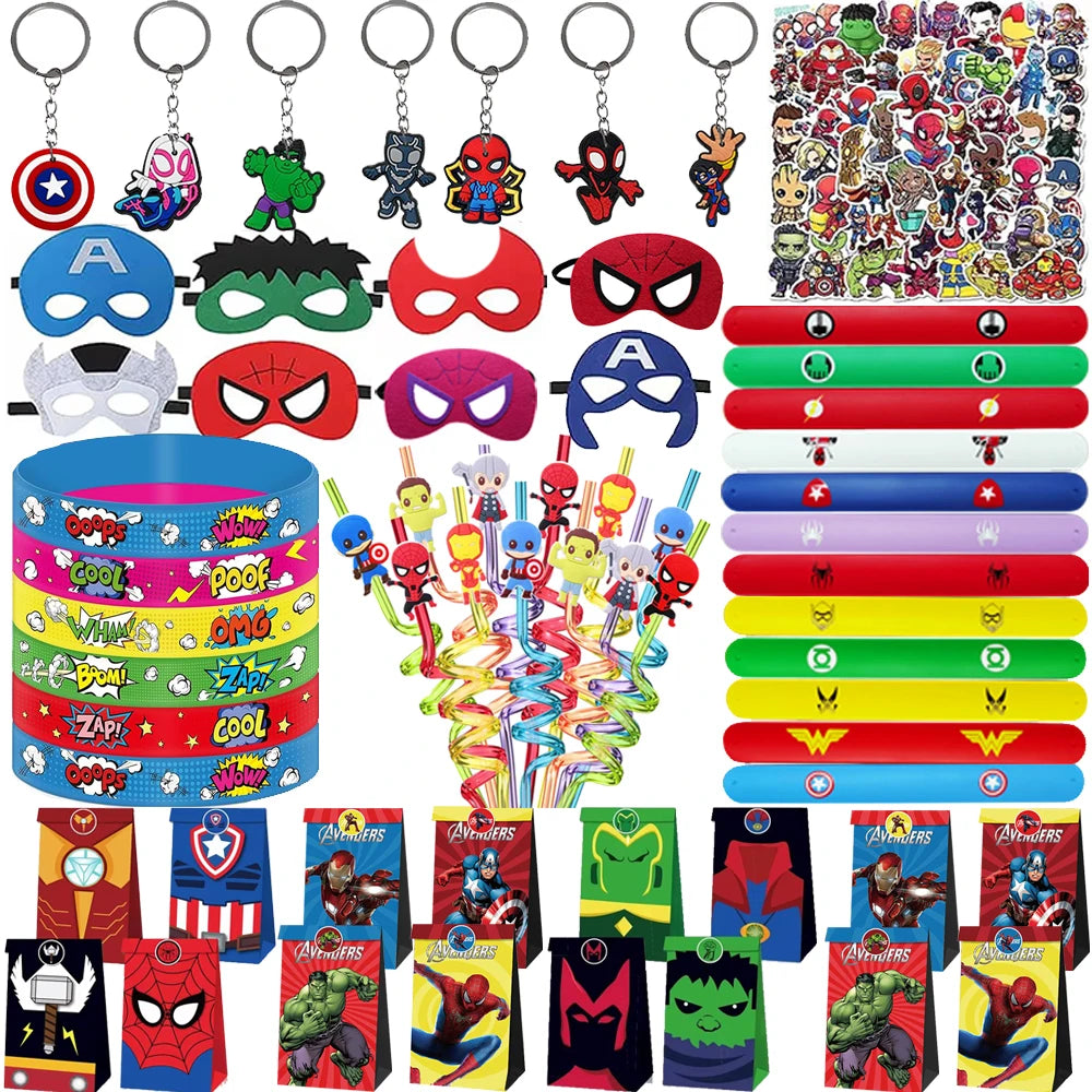 Artículos para fiesta de cumpleaños de superhéroes de los Vengadores: pulseras, pegatinas, mascarilla infantil, piñata para niño, rellenos para bolsas de regalo y recuerdos de fiesta de superhéroes. 