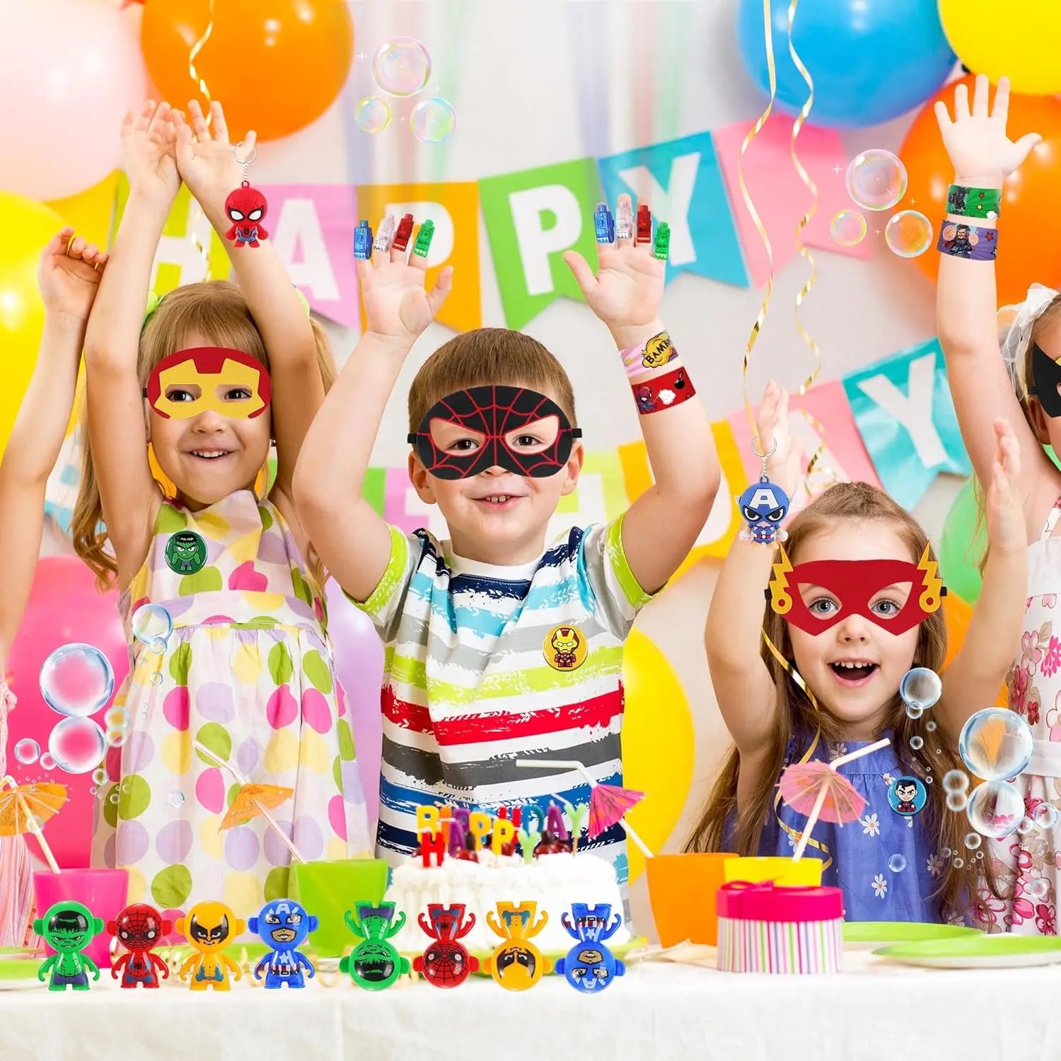 Artículos para fiesta de cumpleaños de superhéroes de los Vengadores: pulseras, pegatinas, mascarilla infantil, piñata para niño, rellenos para bolsas de regalo y recuerdos de fiesta de superhéroes. 