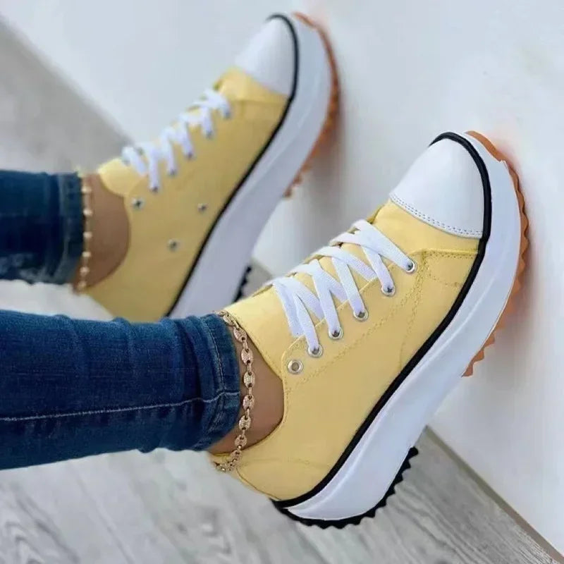 2024 Women's Flat Canvas Lace Up Sneakers Casual Shoes Pattern Female Footwear 