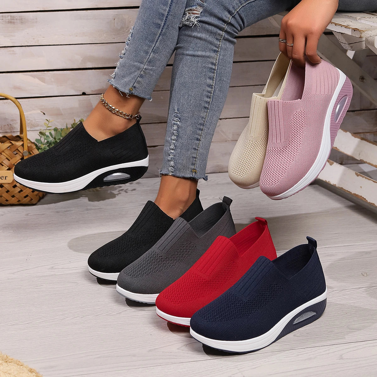 Zapatillas de deporte de malla transpirable para mujer, zapatos con cordones, suela suave, antideslizantes, informales, de moda de verano 