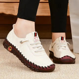 Zapatillas de cuero para mujer, zapatos casuales vulcanizados, mocasines planos suaves y cómodos para mujer, zapatillas sin cordones para mujer 
