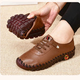 Zapatillas de cuero para mujer, zapatos casuales vulcanizados, mocasines planos suaves y cómodos para mujer, zapatillas sin cordones para mujer 