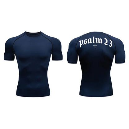 T-shirt de secagem rápida com estampa cruzada, top esportivo masculino, treino de ginástica, camisa de compressão fitness, manga curta, S a 3XL, 2022, 23