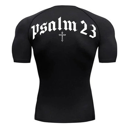 T-shirt de secagem rápida com estampa cruzada, top esportivo masculino, treino de ginástica, camisa de compressão fitness, manga curta, S a 3XL, 2022, 23