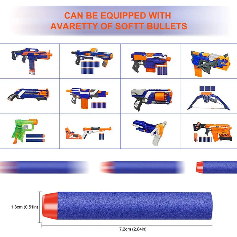 TISNERF 1000-50pcs Azul Sólido Bolas de Cabeça Redonda 7.2cm para Nerf Série Blasters Recarga Dardos Crianças Brinquedo Arma Acessórios