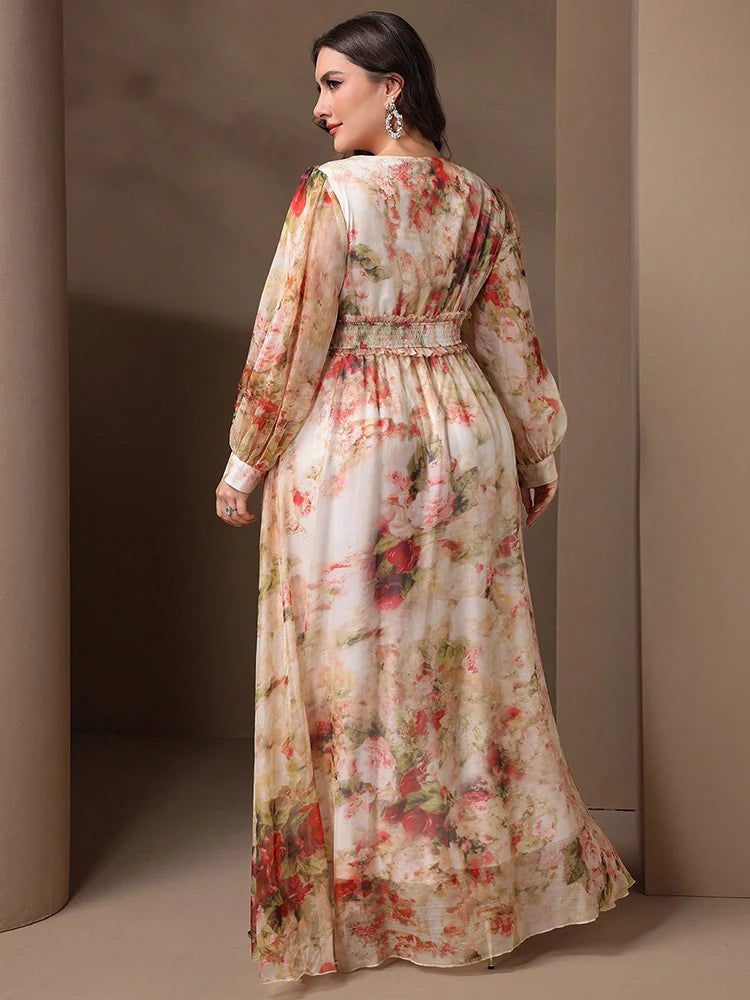 TOLEEN-2022 New Spring Summer Women Formal Casual Party Dress Elegant Long Sleeve Floral Print With Shirts Plus Size 