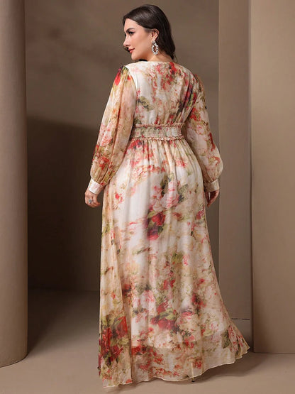 TOLEEN-2022 Nuevo Vestido Formal Casual de Fiesta Primavera Verano para Mujer Elegante Manga Larga Estampado Floral con Camisas de Talla Grande 