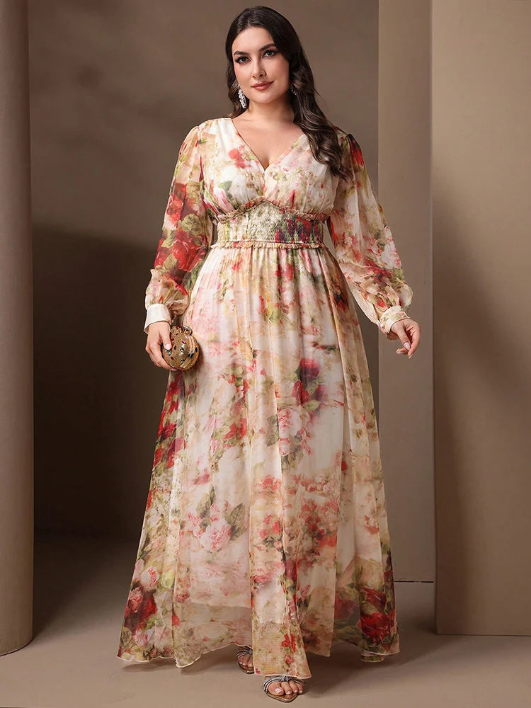 TOLEEN-2022 New Spring Summer Women Formal Casual Party Dress Elegant Long Sleeve Floral Print With Shirts Plus Size 