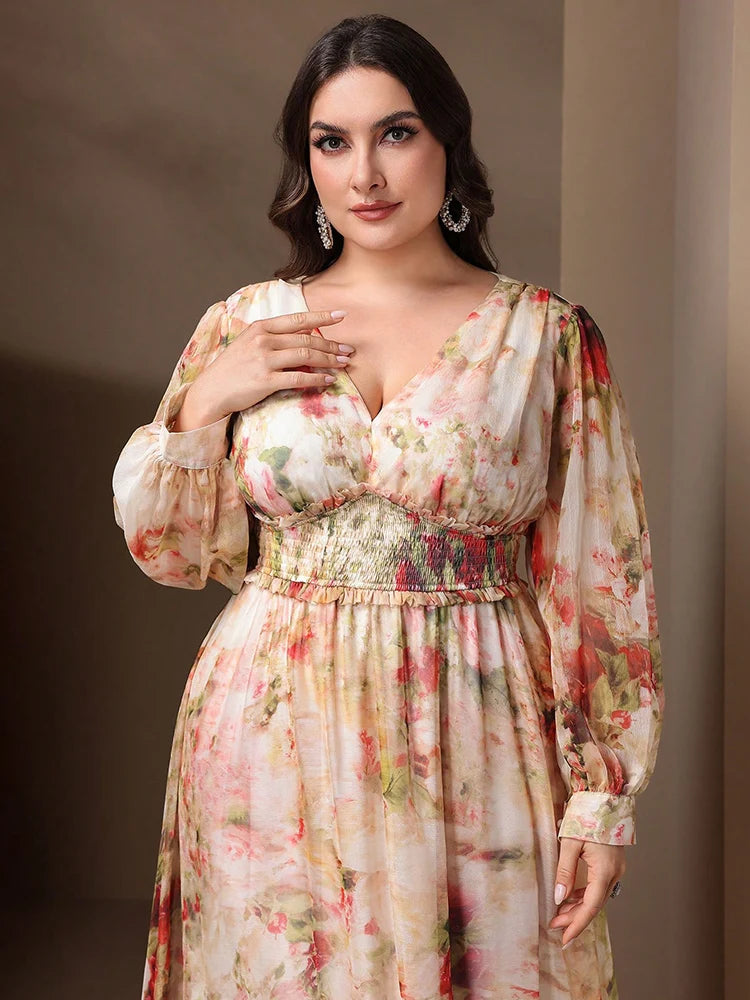 TOLEEN-2022 New Spring Summer Women Formal Casual Party Dress Elegant Long Sleeve Floral Print With Shirts Plus Size 