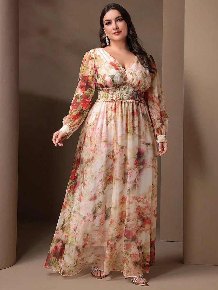 TOLEEN-2022 New Spring Summer Women Formal Casual Party Dress Elegant Long Sleeve Floral Print With Shirts Plus Size 