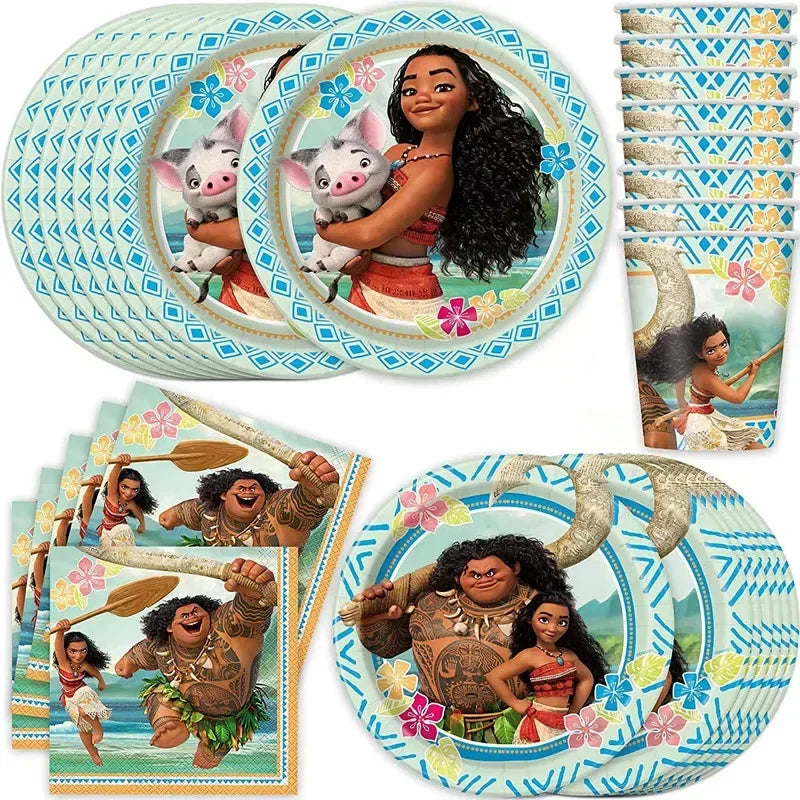Talheres descartáveis de Tema Moana para Crianças, Copo e Prato, Suprimentos de Decoração para Meninas, Festa de Casamento, Aniversário, Novo