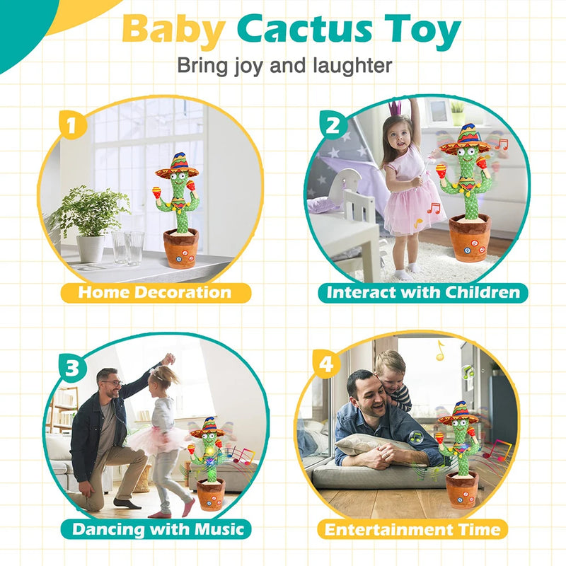 Talking Cactus Baby Toy, Repeats What You Say for Kids with English Songs, Dancing Toy for Girls and Boys, Gift 