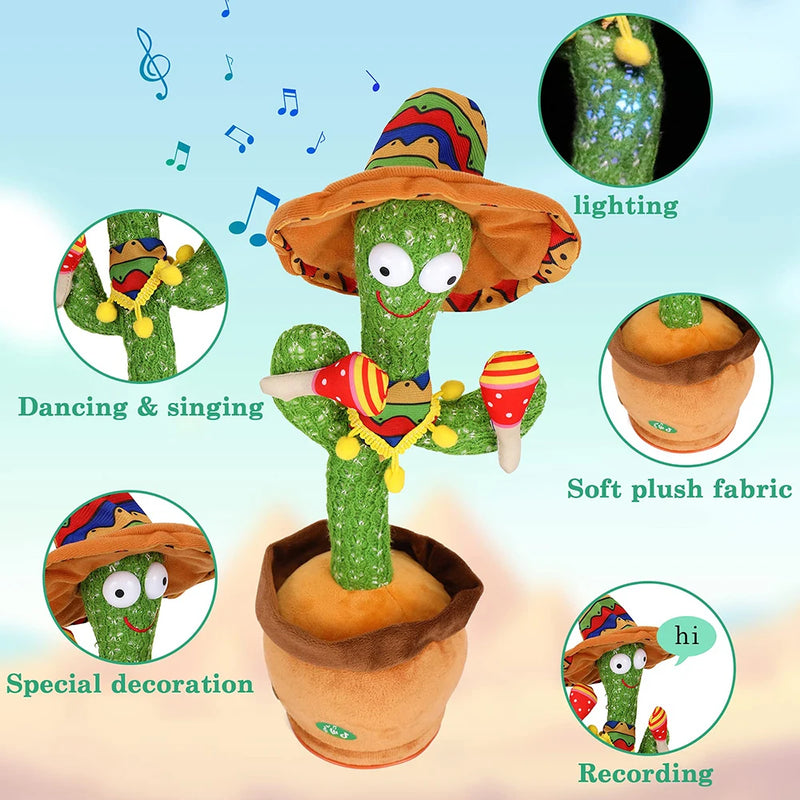 Talking Cactus Baby Toy, Repeats What You Say for Kids with English Songs, Dancing Toy for Girls and Boys, Gift 