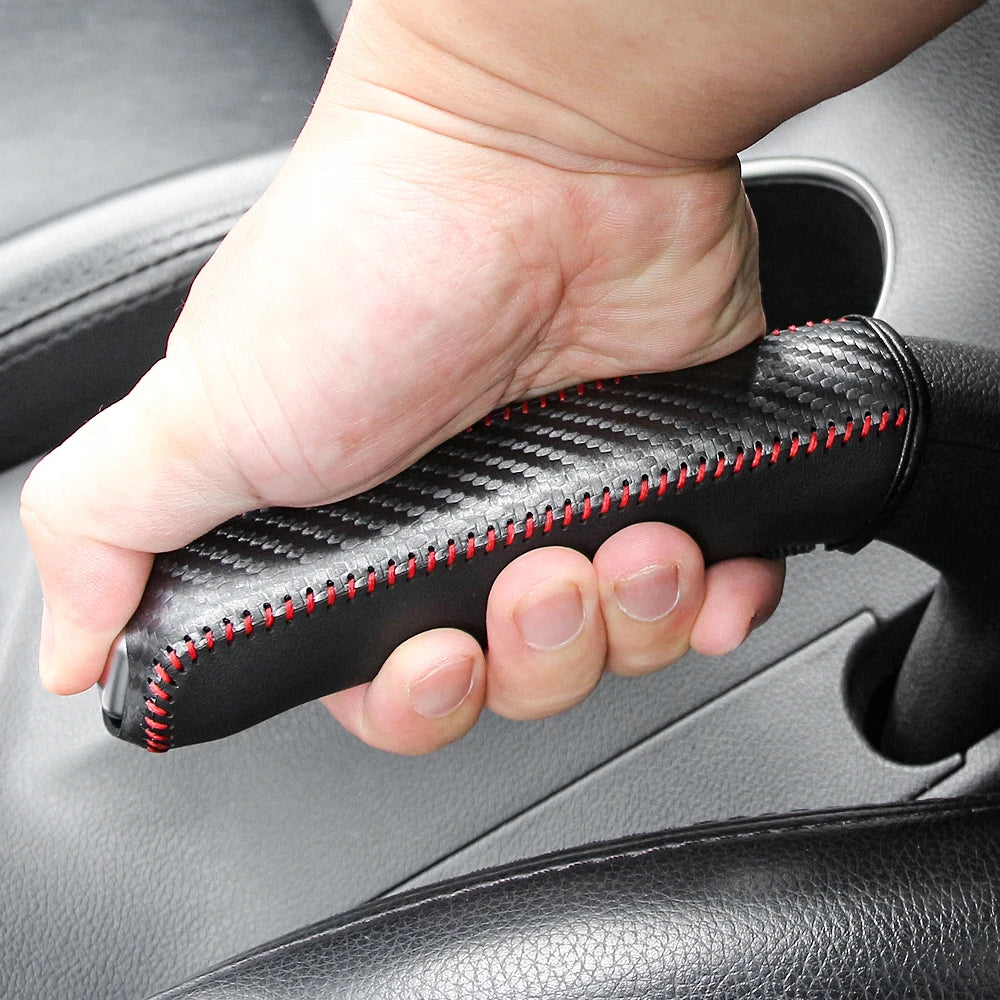 Funda de cuero de fibra de carbono para freno de mano de coche, funda protectora, protección para freno de mano, accesorios para el interior del coche 