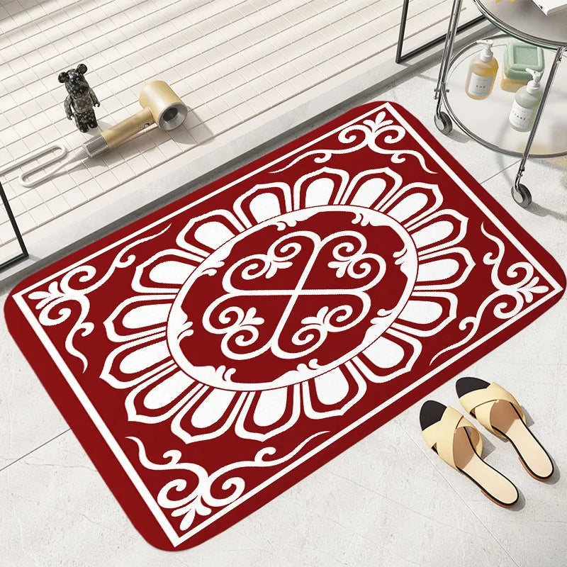 Tapete de chão com padrão vermelho e branco, quarto, banheiro, absorvente, decoração de casa, sala de estar, entrada