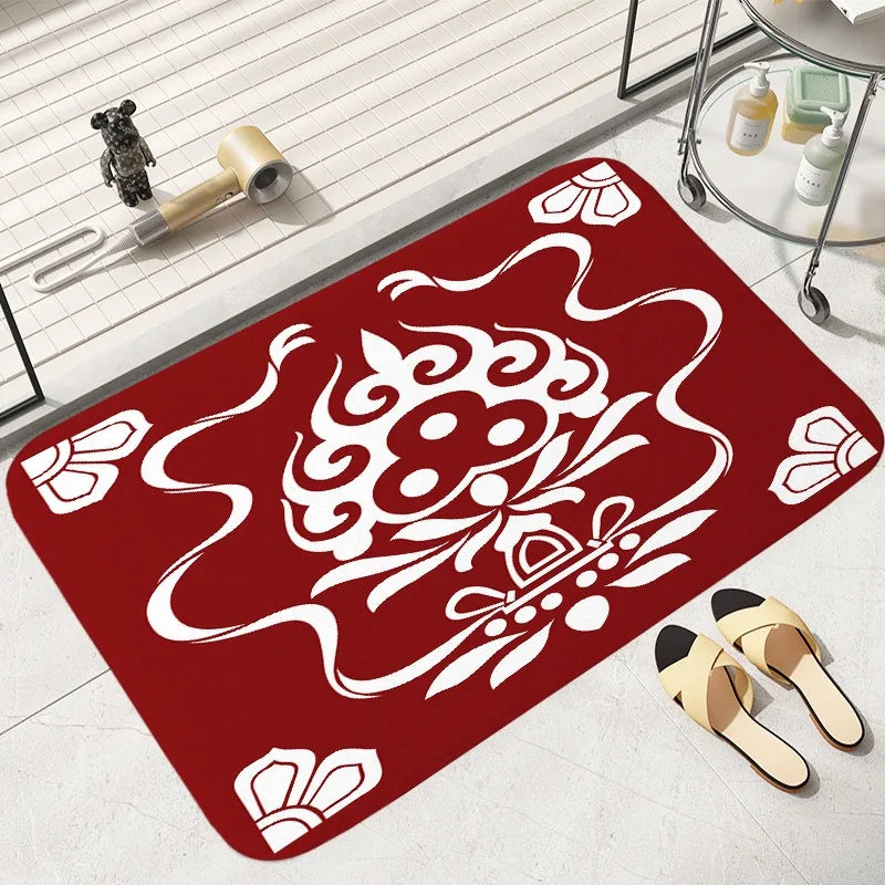 Tapete de chão com padrão vermelho e branco, quarto, banheiro, absorvente, decoração de casa, sala de estar, entrada