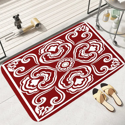 Red and White Pattern Floor Rug Bedroom Bathroom Absorbent Home Decor Living Room Entrance Doormat 