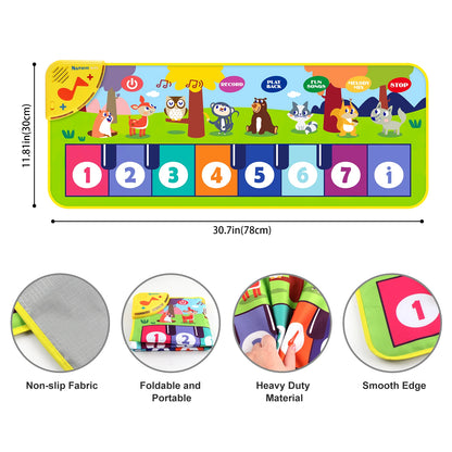 80*30cm Multifunctional Kids Musical Piano Mat Baby Keyboard Floor Dancing Mat 8 Animal Sounds Educational Toys for Children Gifts 