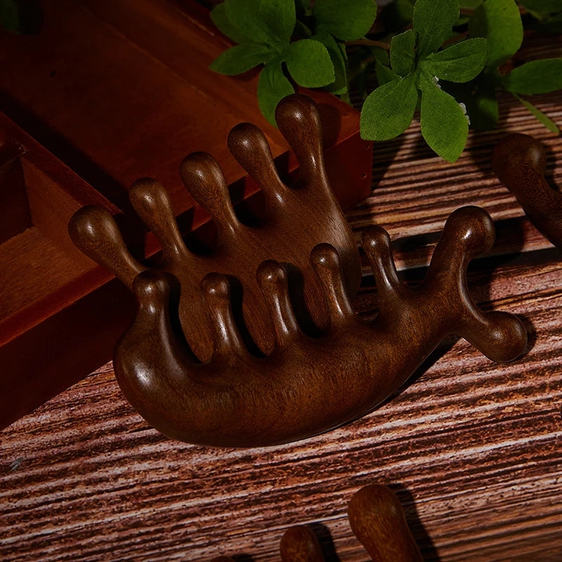 Terapia de madeira massagem pente cabeça rosto couro cabeludo gua sha massageador natural facial sândalo dente largo guasha raspagem massagem corporal