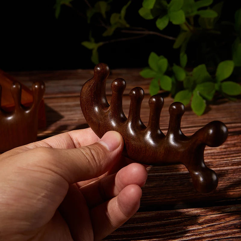 Terapia de madeira massagem pente cabeça rosto couro cabeludo gua sha massageador natural facial sândalo dente largo guasha raspagem massagem corporal