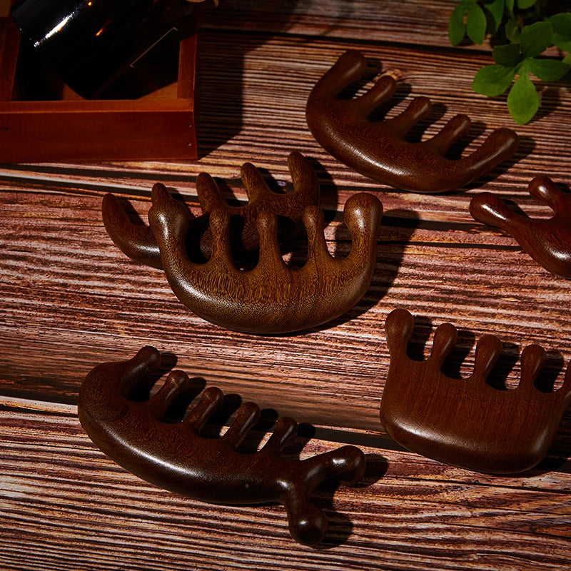 Terapia de madeira massagem pente cabeça rosto couro cabeludo gua sha massageador natural facial sândalo dente largo guasha raspagem massagem corporal