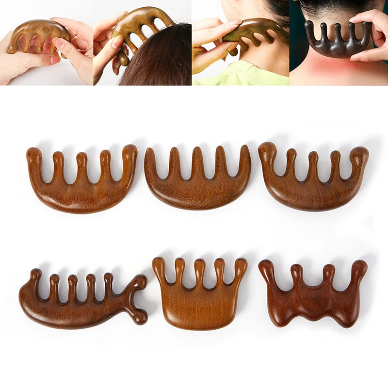Terapia de madeira massagem pente cabeça rosto couro cabeludo gua sha massageador natural facial sândalo dente largo guasha raspagem massagem corporal