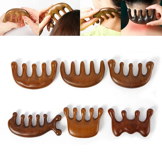 Terapia de madeira massagem pente cabeça rosto couro cabeludo gua sha massageador natural facial sândalo dente largo guasha raspagem massagem corporal