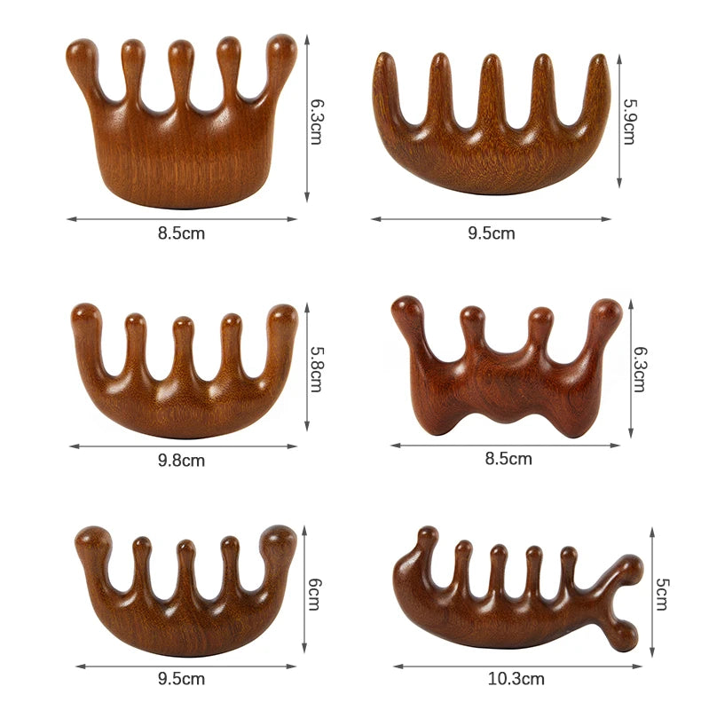 Terapia de madeira massagem pente cabeça rosto couro cabeludo gua sha massageador natural facial sândalo dente largo guasha raspagem massagem corporal