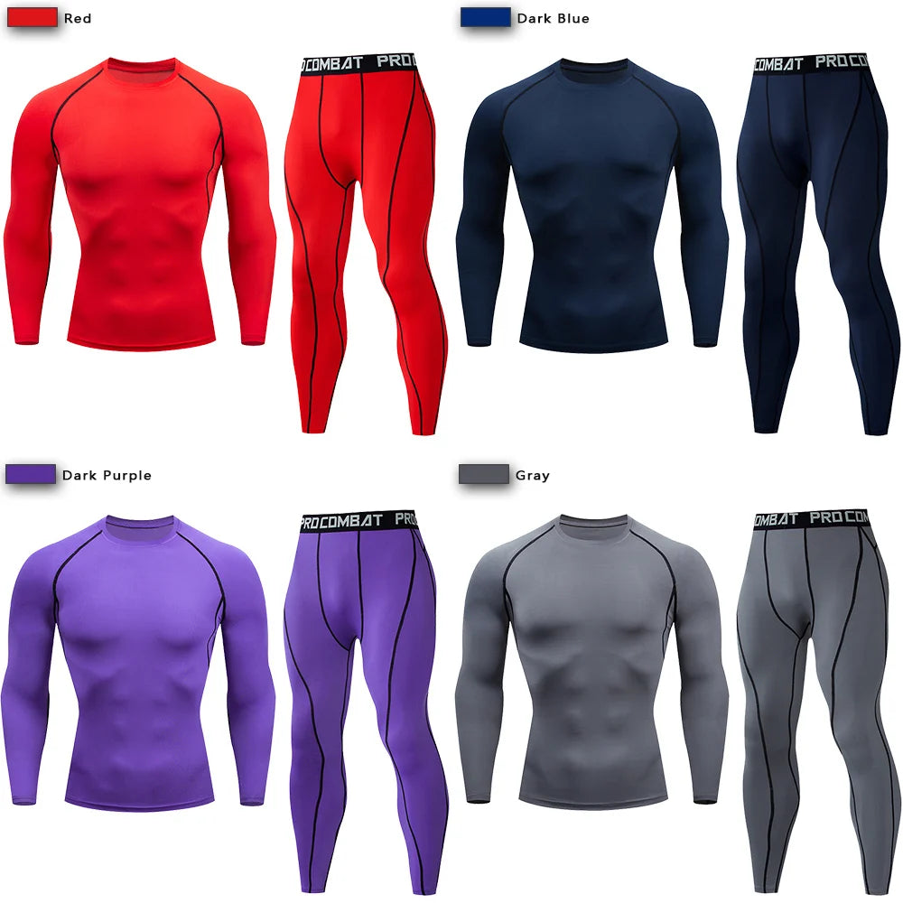 Traje deportivo de compresión para hombre, conjunto deportivo ajustado de yoga, entrenamiento en gimnasio, jogging, ropa deportiva MMA, pantalones de entrenamiento, traje deportivo (2 piezas) 