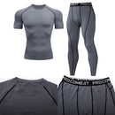 Traje deportivo de compresión para hombre, conjunto deportivo ajustado de yoga, entrenamiento en gimnasio, jogging, ropa deportiva MMA, pantalones de entrenamiento, traje deportivo (2 piezas) 