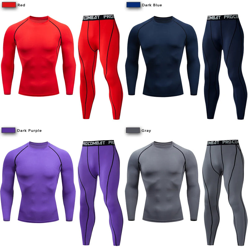 Traje deportivo de compresión para hombre, conjunto deportivo ajustado de yoga, entrenamiento en gimnasio, jogging, ropa deportiva MMA, pantalones de entrenamiento, traje deportivo (2 piezas) 