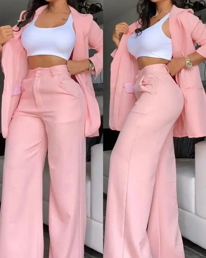 Trajes urbanos para mujer, primavera/verano 2024, último estilo, blazer con cuello entallado, abrigo de manga larga y pantalón con botones y diseño de bolsillo. 