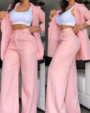 Ternos urbanos femininos 2024 primavera/verão mais recente elegante gola entalhada blazer manga comprida casaco e bolso design botão calças conjunto