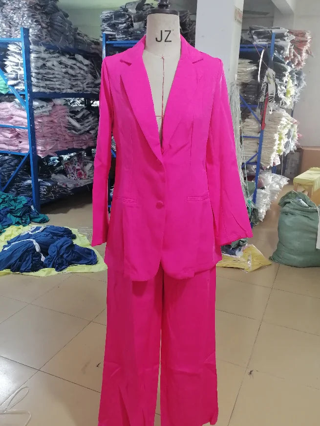 Ternos urbanos femininos 2024 primavera/verão mais recente elegante gola entalhada blazer manga comprida casaco e bolso design botão calças conjunto