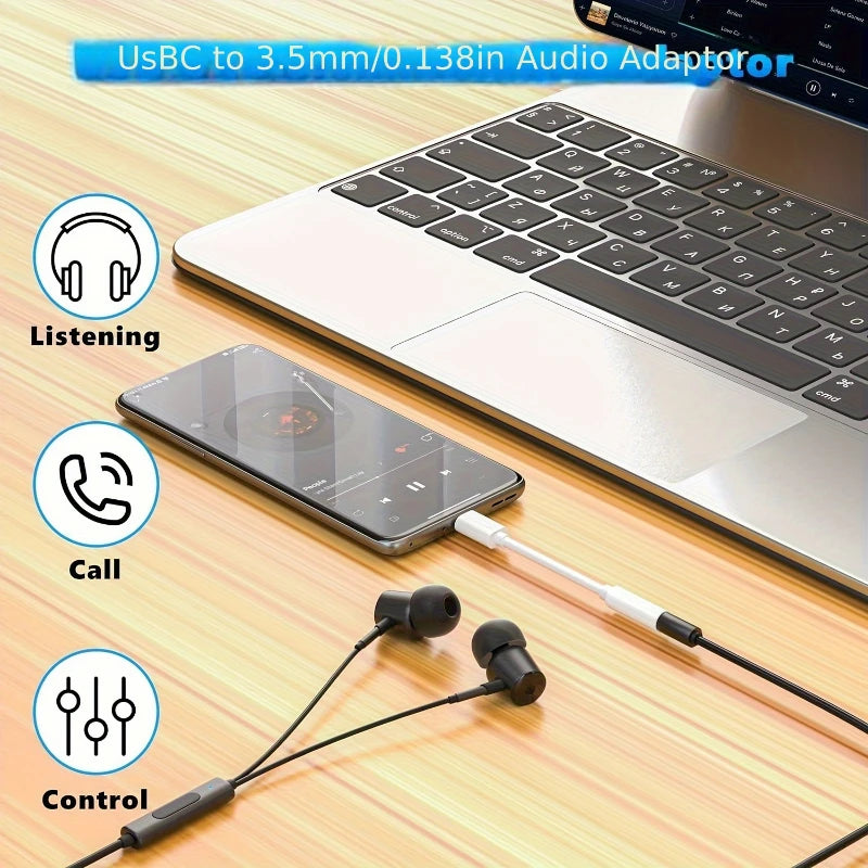 Tipo C Adaptador Aux para iPhone, Cabo de áudio para Huawei, Xiaomi, Redmi, POCO, Samsung, 3,5mm a 8Pin, 3, 5 Jack, 3,5mm