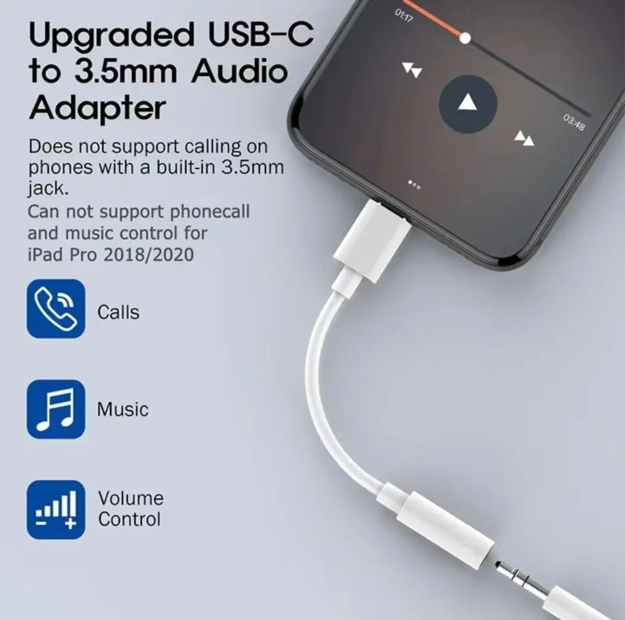 Tipo C Adaptador Aux para iPhone, Cabo de áudio para Huawei, Xiaomi, Redmi, POCO, Samsung, 3,5mm a 8Pin, 3, 5 Jack, 3,5mm