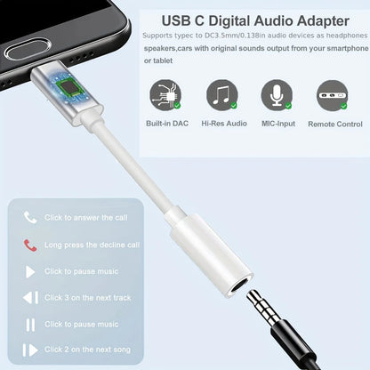 Tipo C Adaptador Aux para iPhone, Cabo de áudio para Huawei, Xiaomi, Redmi, POCO, Samsung, 3,5mm a 8Pin, 3, 5 Jack, 3,5mm