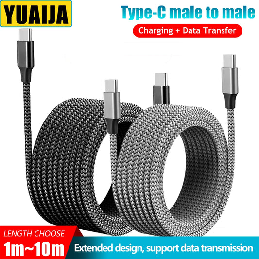 Type C to Type C PD Fast Charging Cable, Extension Cord for iPhone 15 Pro Max, Huawei, Xiaomi, Samsung, 60W, 3m, 5m, 8m, 10m 