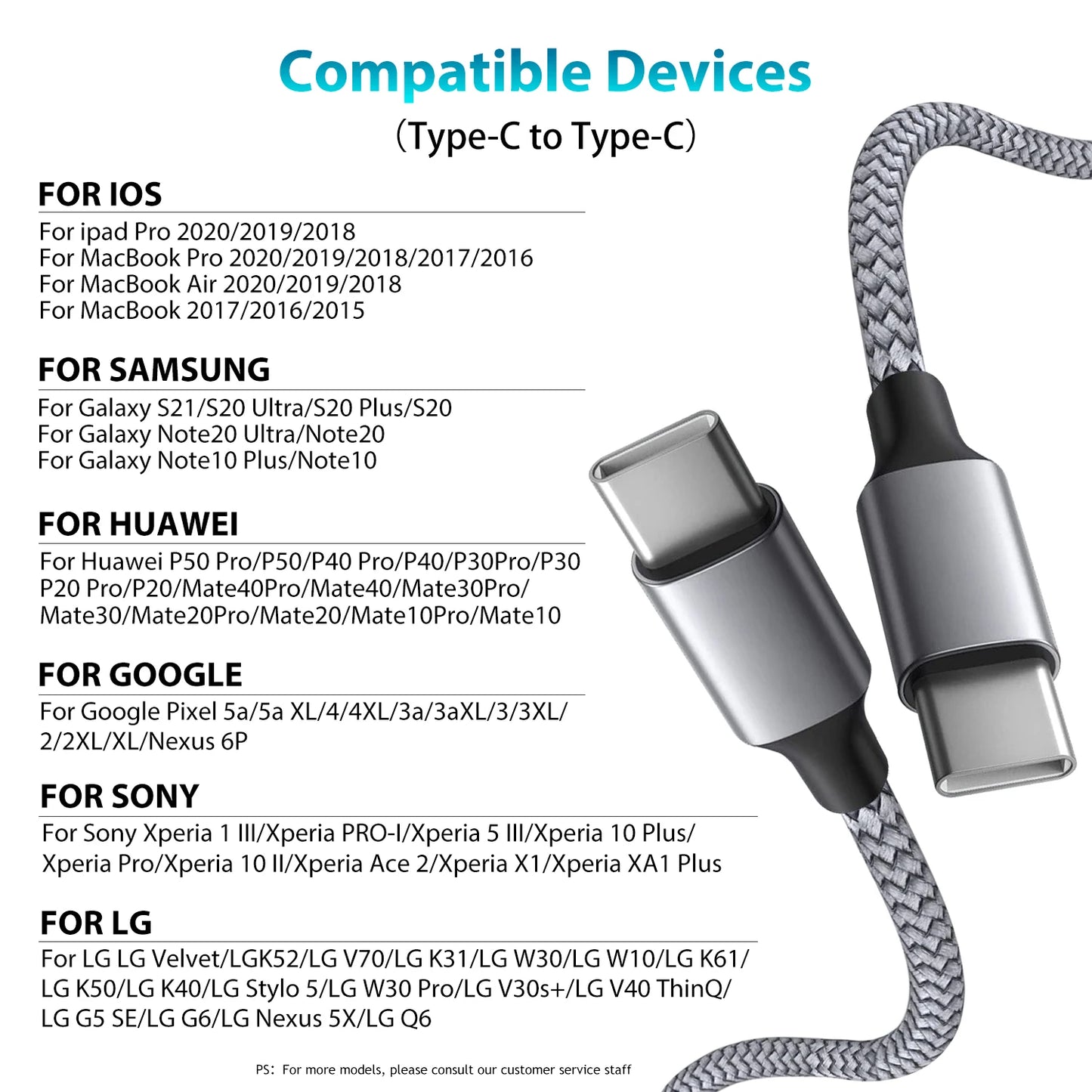 Type C to Type C PD Fast Charging Cable, Extension Cord for iPhone 15 Pro Max, Huawei, Xiaomi, Samsung, 60W, 3m, 5m, 8m, 10m 