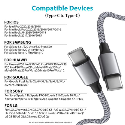 Type C to Type C PD Fast Charging Cable, Extension Cord for iPhone 15 Pro Max, Huawei, Xiaomi, Samsung, 60W, 3m, 5m, 8m, 10m 