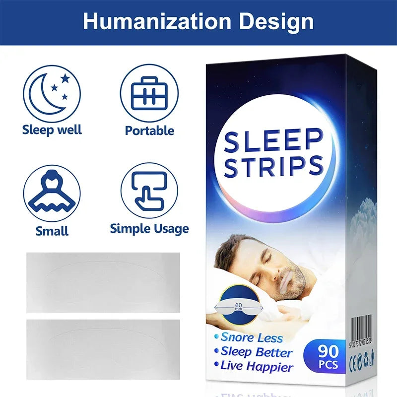 Tiras antirronquidos para dormir para hombres y mujeres, parche para la boca cerrada, parche respiratorio, 90 unidades por caja 
