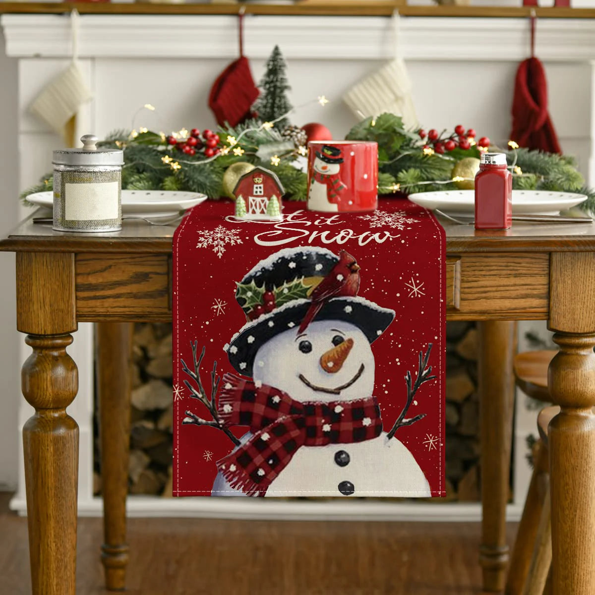 Christmas Tablecloth, Linen Table Flag, Table Cover for Christmas Decorations for Home, Navidad Noel, Gifts, Snowman Tablecloth 