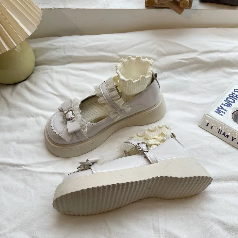 Round Toe Mary Jane Shoes For Women Pumps Buckle Butterfly Knot Platform Casual Shoes For Ladies Spring Autumn New Fashion Solid 2024 