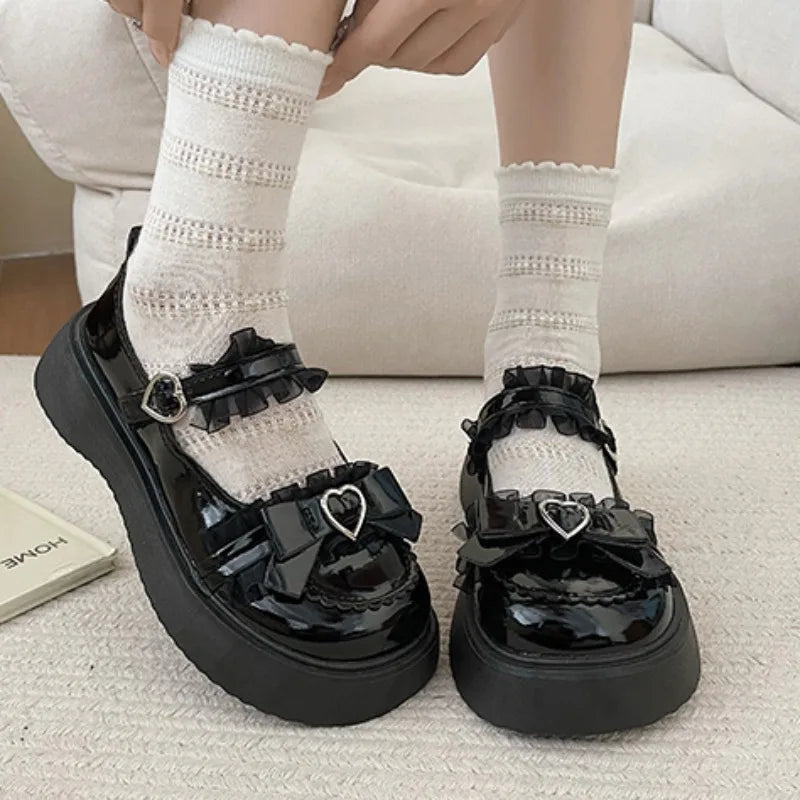 Round Toe Mary Jane Shoes For Women Pumps Buckle Butterfly Knot Platform Casual Shoes For Ladies Spring Autumn New Fashion Solid 2024 