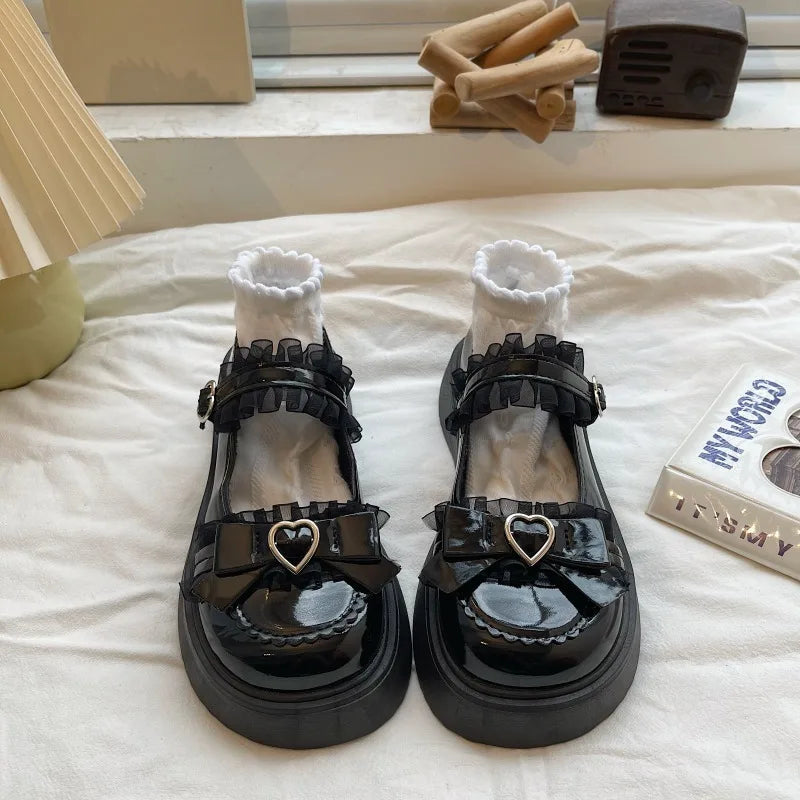 Zapatos Mary Jane de punta redonda para mujer, con plataforma y hebilla de nudo de mariposa, informales, para primavera y otoño, nueva moda 2024. 