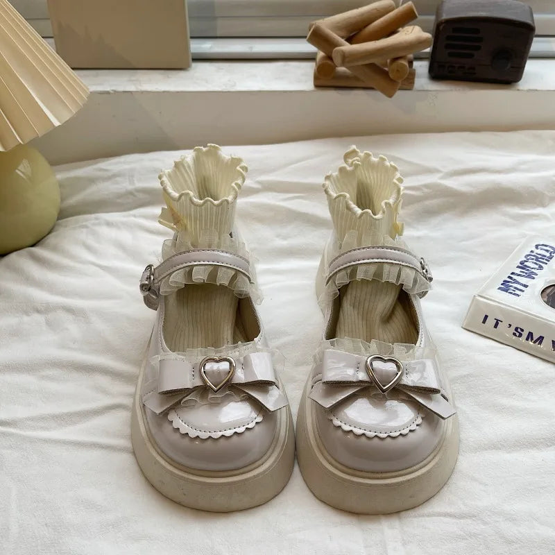 Round Toe Mary Jane Shoes For Women Pumps Buckle Butterfly Knot Platform Casual Shoes For Ladies Spring Autumn New Fashion Solid 2024 