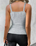 Camiseta sin mangas informal con cuello en V para mujer, con decoración de cadena acanalada, abotonada, lisa, ajustada, para uso diario, moda de verano Y2K 2024 