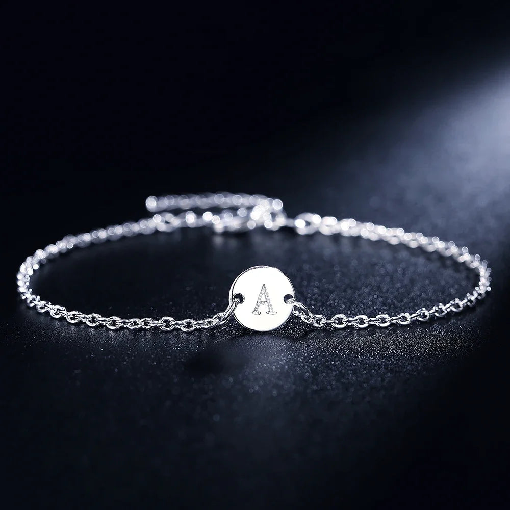 925 Sterling Silver Anklet for Men Women 26 Letters Alphabet Chain Bracelets Wedding Party Personality Jewelry Lady Gift 